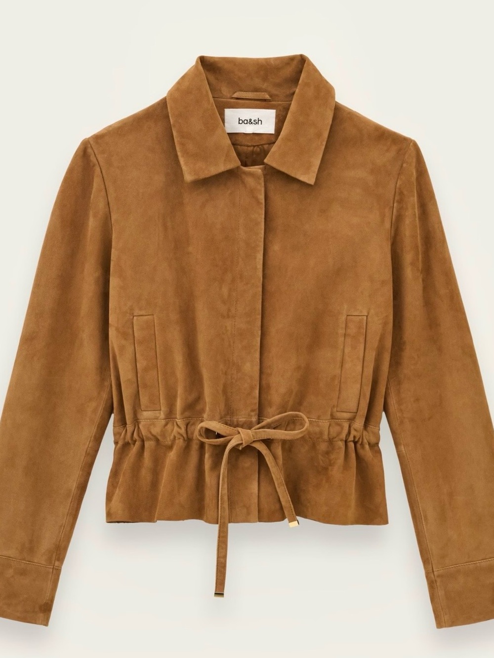 Ba&sh Manita Camel Drawstring Suede Jacket SMALL (1)